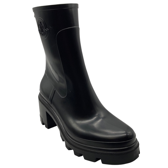 MONCLER BLACK LOGO EMBLEM RUBBER RAIN BOOTS - Picture 1 of 11